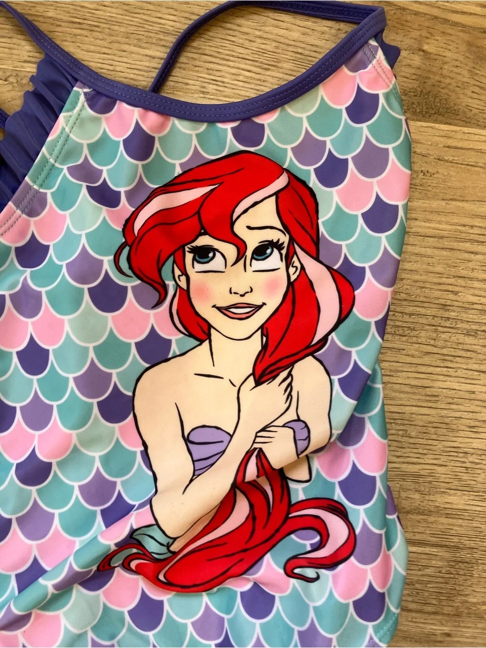 Girls' Blue & Purple Little Mermaid Rash Guard Top and Swimsuit Set